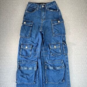 Y2K 90s Fashion Nova baggy wide leg cargo jeans Women 0/22X34 High Waist hip-hop
